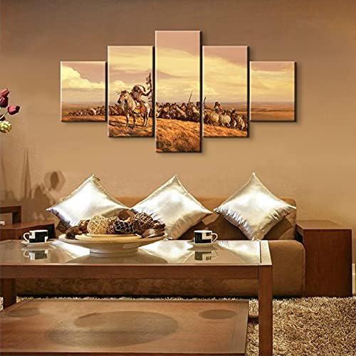 5 Pieces Native American Indian Wall Art for Room Decor - Chiefs Decor (60''W x 32''H)