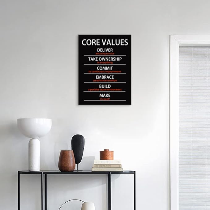 Motivational Wall Art Inspirational Canvas Painting Core Values Inspiring Entrepreneur Quotes Posters Prints Artwork Classroom Home Living Room Office Decor Framed [18" W x 24" H]