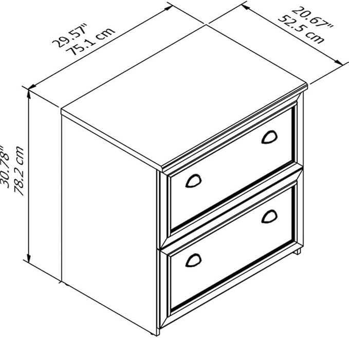 Bush Furniture Lateral File Cabinet with Antique Pewter Accents | Fairview Collection 2 Drawer Filing Storage Unit for Home Office | 32Wx21Lx31H