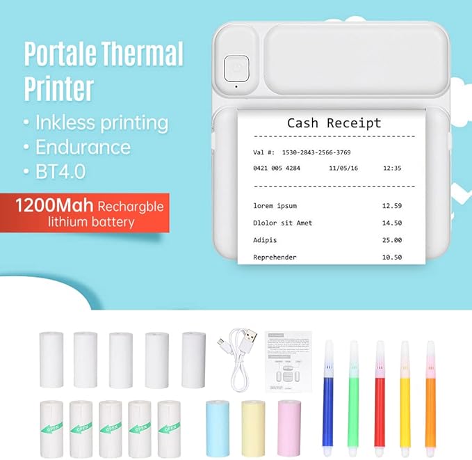 Portable Pocket Size Wireless BT Thermal Printer Simple Operation Support Photo Notes Errors Text Memo Printing Pink for Office Home (Green)
