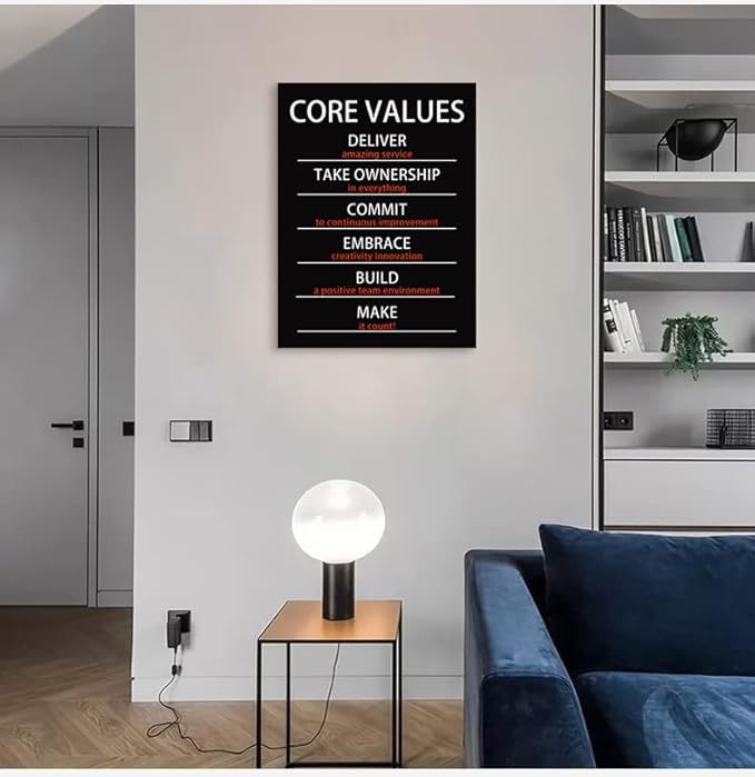 WYJZDZQ8 Motivational Office Canvas Wall Art Inspirational Canvas Painting Positive Quotes Posters Core Values Picture Prints Artwork for Home Library Decor Framed Ready to Hang[30" W X 40" H]