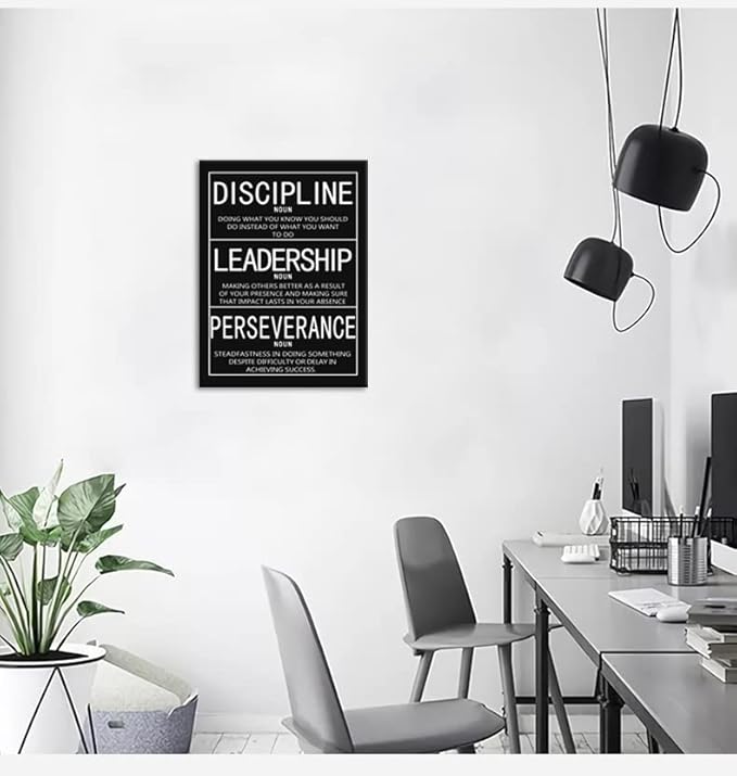 WYJZDZQ8 Inspirational Canvas Wall Art Painting Disclpline Noun Leadership Noun Perseverance Noun Poster Painting Artwork Prints Wall Pictures for Office Decor Framed Ready to Hang[18" W x 24" H]