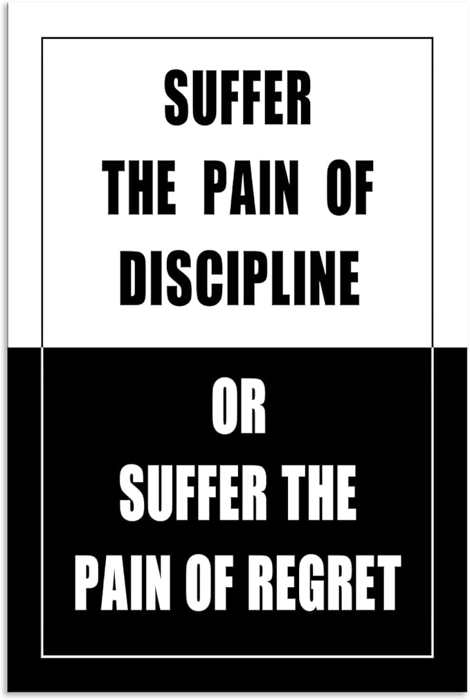 WYJDFART Discipline or Regret Motivational Wall Art Printed Canvas Artwork Inspirational Wall Decor for Home School Bedroom Office Living Room Framed Ready to Hang [24" W X 36" H]