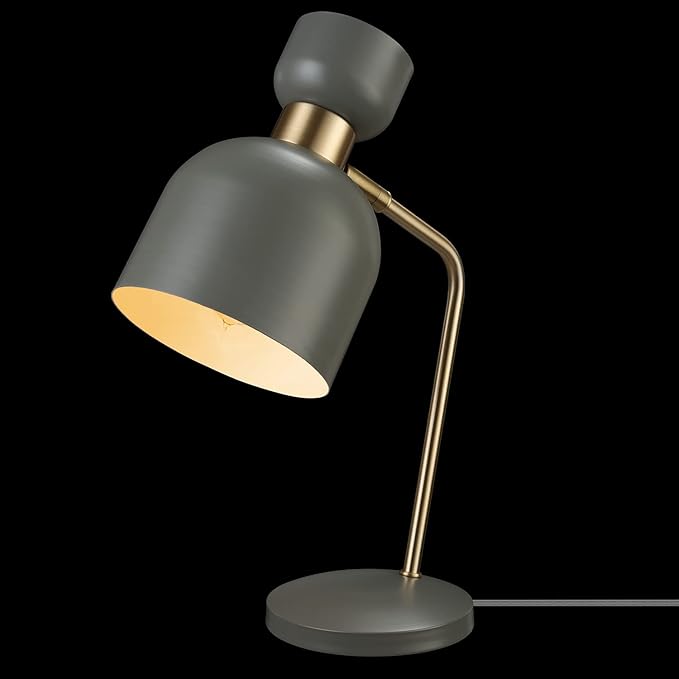 Globe Electric 52298 Harper 16" Desk Lamp, Matte Gray, Matte Brass Arm and Pivot Joint, in-Line On Off Switch