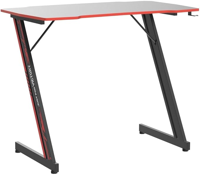 BestOffice Gmaing Desk 35.4in PC Computer Desk Z Shaped Gaming Workstation Ergonomic Gaming Table with Headphone Hook for Home Office, Red