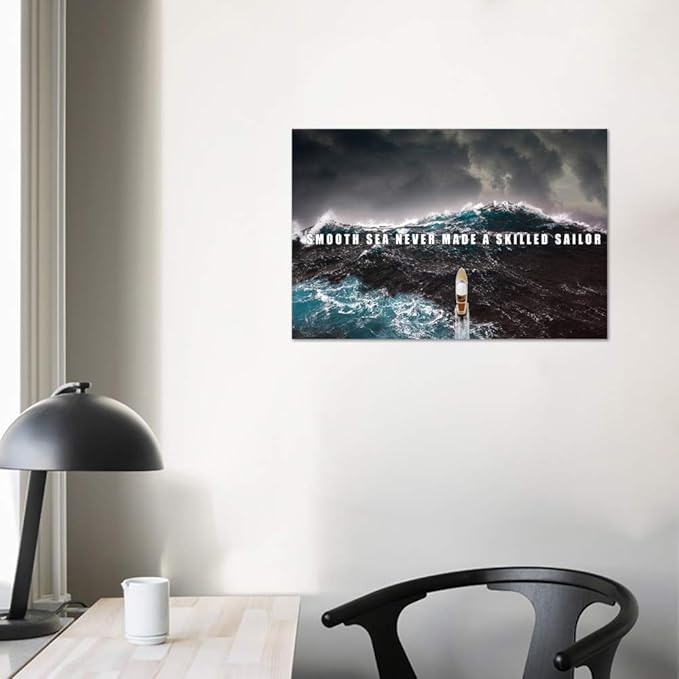 Inspirational Canvas Wall Art Motivational Posters Success Painting Smooth Seas Pictures Positive Motto Office Quotes Prints Artwork for Living Room Teen Bedroom Framed Easy to Hang (12”Hx16”W)