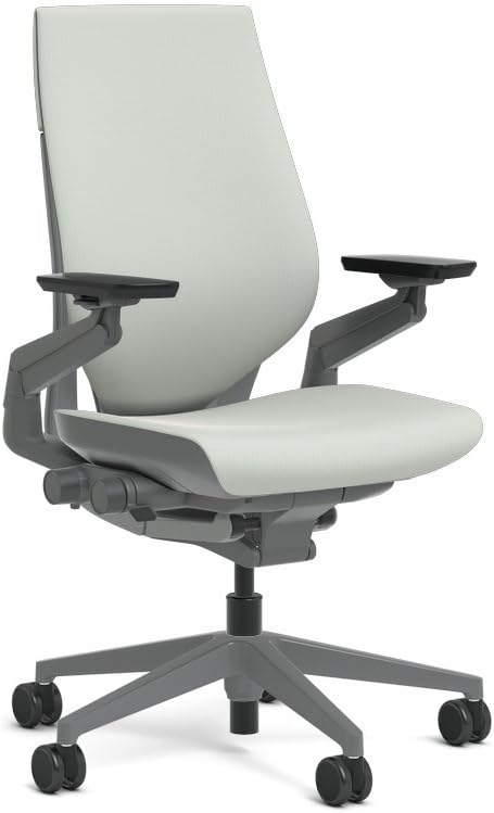 Steelcase Gesture Task Chair: Wrapped Back - Sterling Dark Solid Frame/Base/Merle Accent - Adjustable Lumbar Support - Roll Control Hard Floor Casters