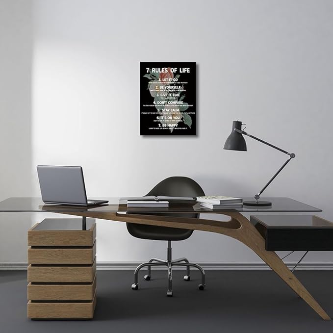 7 Rules Of Life Canvas Decoration Painting, Suitable For Office, School, Library,Home (29x38cm) Framed (rose-7)