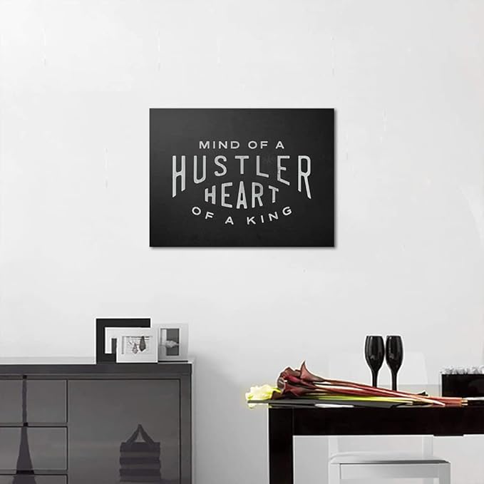 Mind Of A Hustler Heart Of A Queen - Inspirational Contemporary Entrepreneur Quotes Canvas Wall Art Black and White Motivational Framed Artwork HD Print Easy to Hang-24 Wx18 H