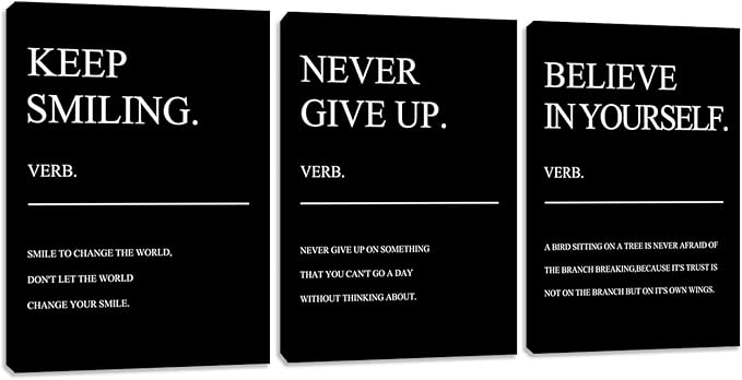 Motivational Prints 3 Pieces Framed Canvas Wall Art Inspirational Positive Quote Black Office Wall Decor Poster Positive Wall Art Painting Picture Wall Decor Art for Bedroom Living Room (60" Wx28 H)