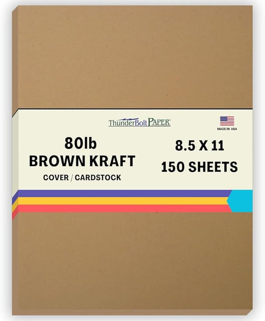 150 Brown Kraft Fiber 80# Cover Paper Sheets - 8.5" X 11" (8.5X11 Inches) Standard Letter|Flyer Size - Rich Earthy Color with Natural Fibers - 80lb/pound Cardstock - Smooth Finish
