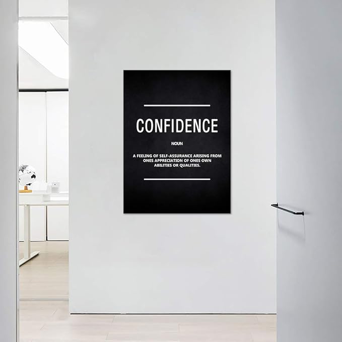 Inspirational Wall Art Motivational Posters Prints on Canvas Inspiring Quotes Confidence Noun Education Motto Pictures Wooden Artwork Decorations for Living Room Office Home School Framed (18”Wx24”H)