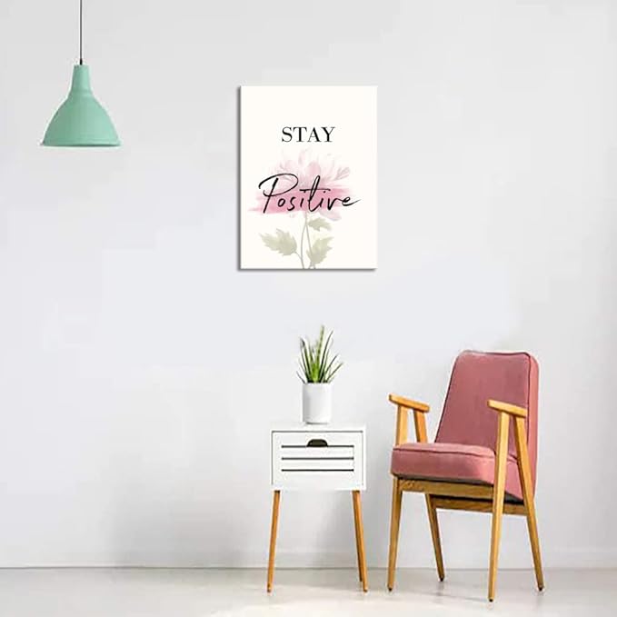 Inspirational Wall Art Office Inspirational Quotes Canvas Prints Painting Modern Pink Flowers Pictures Motivational Wall Decor Living Room Home Decoration Framed Ready to Hang- 18''W x 24''H