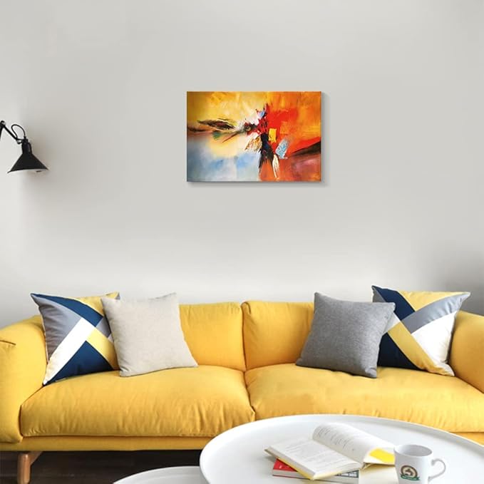 Yellow Decor Canvas Wall Art Abstract Art Paintings Red Warm Colors Graffiti on White Background Modern Artwork Decor for Living Room Bedroom Bathroom 24x16in