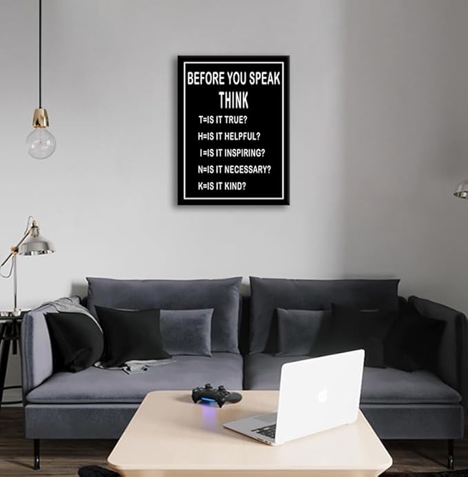 Inspirational Posters Office Wall Decor Motivational Canvas Wall Art Modern Inspiring Quotes Before You Speak Think Picture Prints Paintings Artwork Home Decor Living Room Framed [18''Wx 24''H]