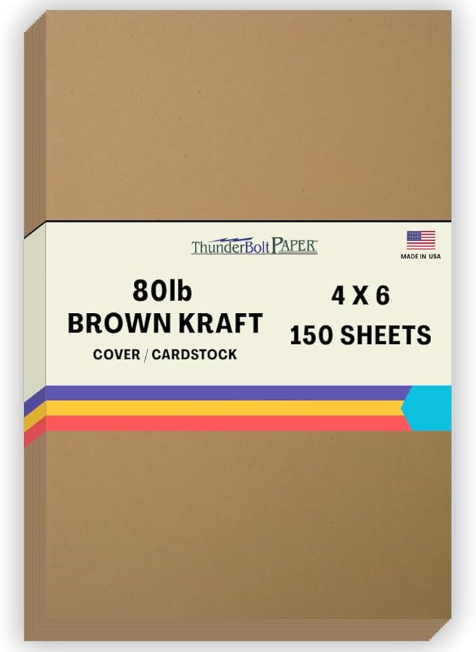 150 Brown Kraft Fiber 80# Cover Paper Sheets - 4" X 6" (4X6 Inches) Photo|Card|Frame Size - Rich Earthy Color with Natural Fibers - 80lb/pound Cardstock - Smooth Finish