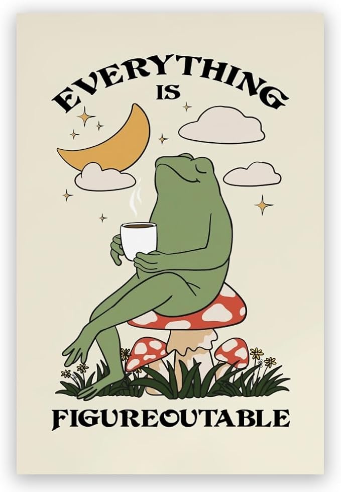 Balsuka Everything Is Figureoutable Motivational Wall Art Funny Frog Coffee Inspirational Poster Positive Quote Daily Reminder Canvas Print Affirmation Wall Decor for Home Office 24x36inch Unframed