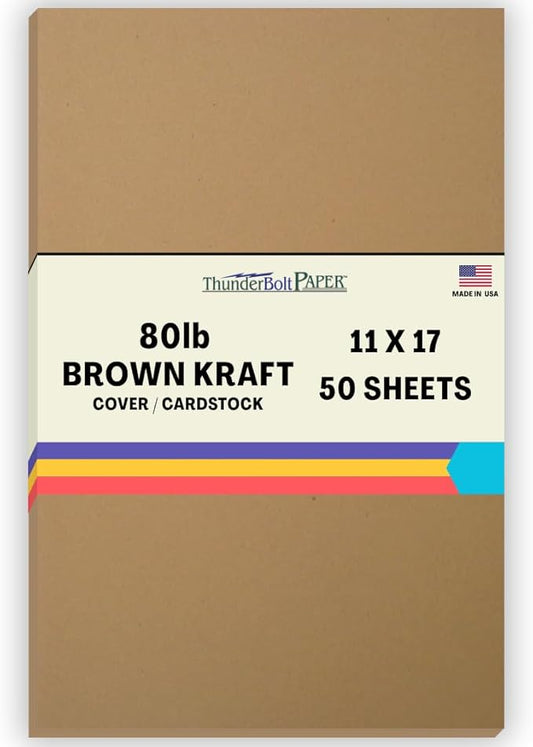 50 Brown Kraft Fiber 80# Cover Paper Sheets - 11" X 17" (11X17 Inches) Tabloid|Ledger|Booklet Size - Rich Earthy Color with Natural Fibers - 80lb/pound Cardstock - Smooth Finish