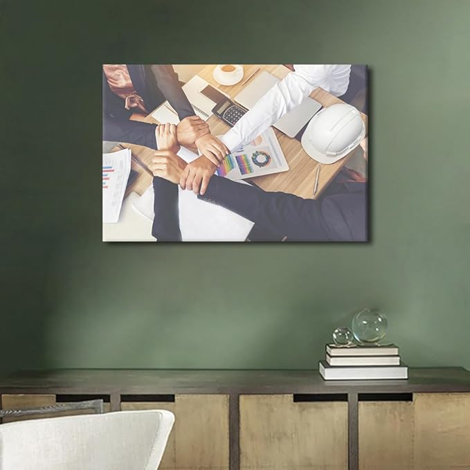 TUMOVO Wall Art For Office Team Hands Holding Pictures 1 Panel Inspirational Wall Art Positive Modern Decor Poster Canvas Print (16" Wx24 H)