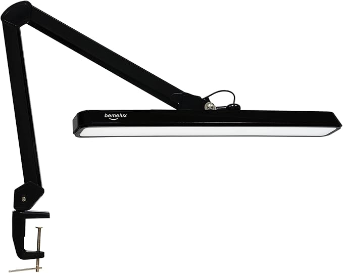 LED Architect Desk Lamp with Clamp, Metal Swing Arm 2000 Lumens Dimming Office Table Lamp for Task Work Drafting Reading Desktop, 234 LEDs,24W,5 Color Temperatures Workbench Lamp(Black, 24CCT)