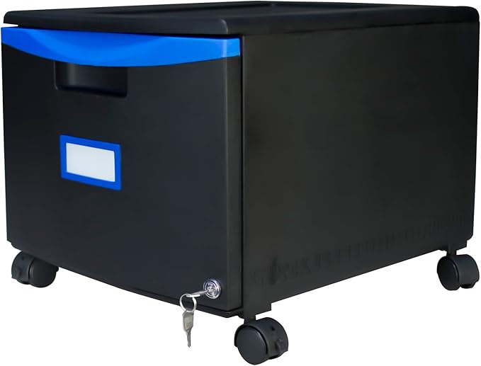 Storex Plastic One-Drawer File Cabinet – Locking Document Organizer with Casters for Home and Office, Black, 1-Pack (61269C01C)