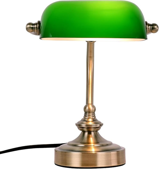 FIRVRE Mini Glass Bankers Lamp, Desk Lamp, Classic Retro Bronze Finish G9 Base, Plug in Vintage Table lamp, Reading Modern for Home Office,Piano Banker Mini Desk Table Lamp,Library(Without Bulb)