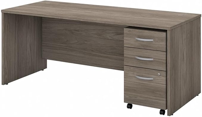 Bush Business Furniture Studio C Office Desk with Mobile File Cabinet, 72W x 30D, Modern Hickory