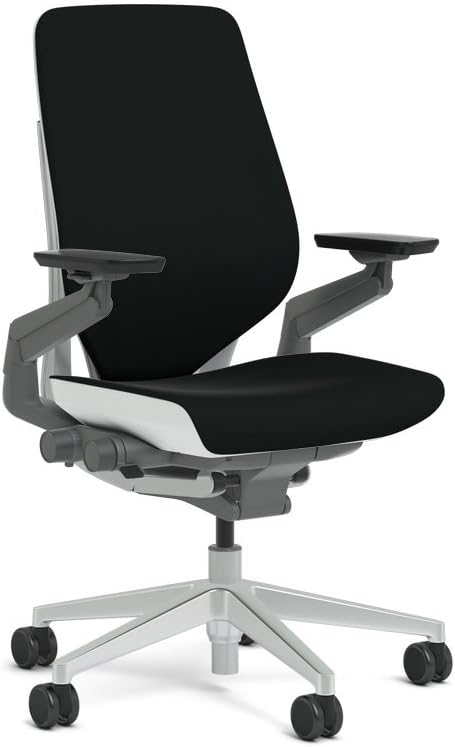 Steelcase Gesture Task Chair: Shell Back - Platinum Metallic Frame/Base/Seagull Accent - Adjustable Lumbar Support - Roll Control Hard Floor Casters