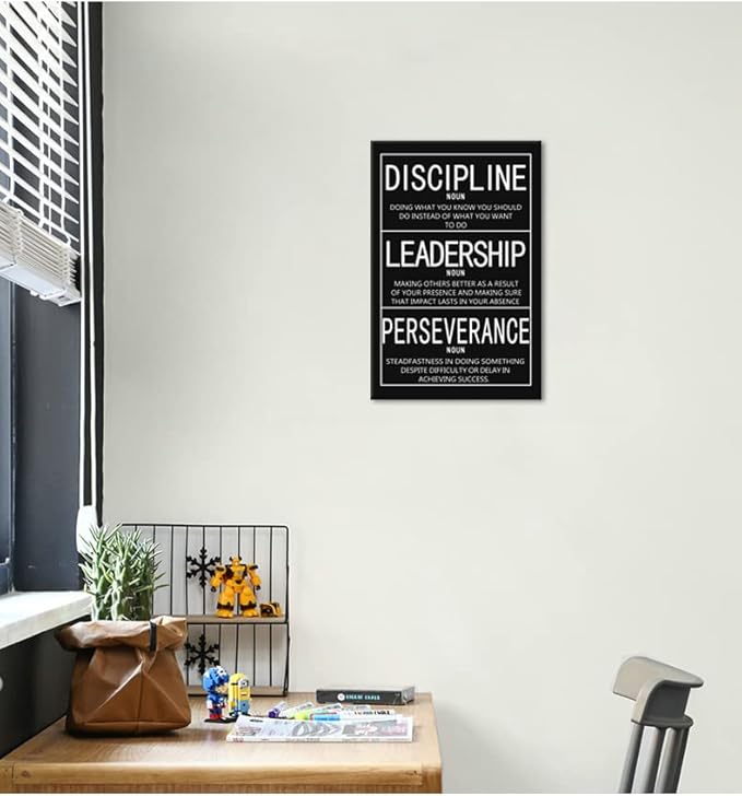 Inspirational Office Canvas Wall Art Motivational Entrepreneur Proverb Disclpline Noun Leadership Noun Perseverance Noun Painting Poster Artwork Home Wall Decor Framed Ready to Hang[12"W X 18"H]