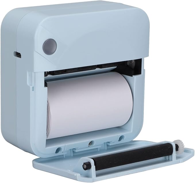 Tyenaza Mini Printer 200DPI Thermal Paper Ergonomic Design Rechargeable Battery Safe Stable Portable Printer for Home Office (Blue)