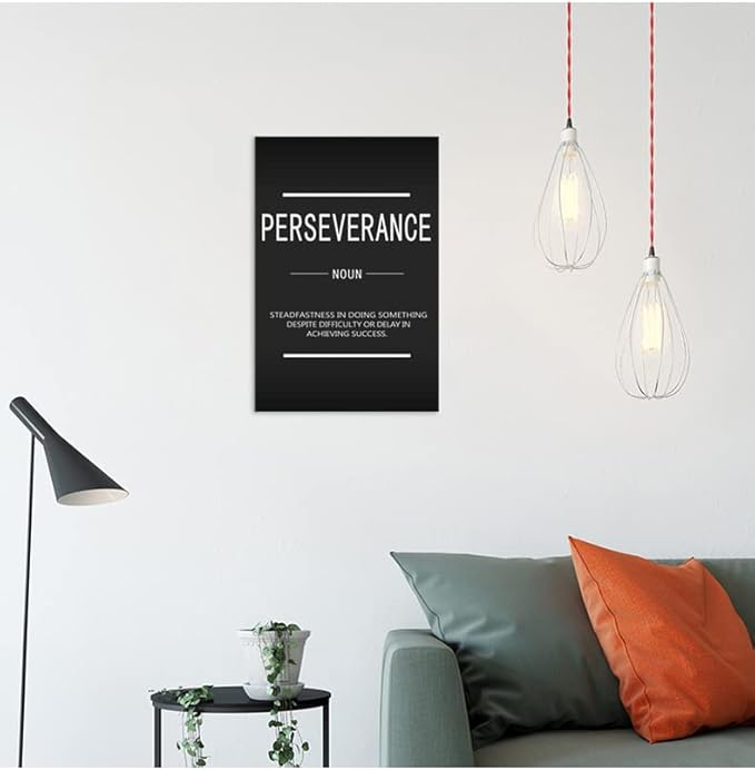 Motivational Office Canvas Wall Art Inspirational Positive Entrepreneur Quotes Perseverance Noun Painting Poster Print Artwork School Living room Wall Decor Framed Ready to Hang[12" W X 18" H]