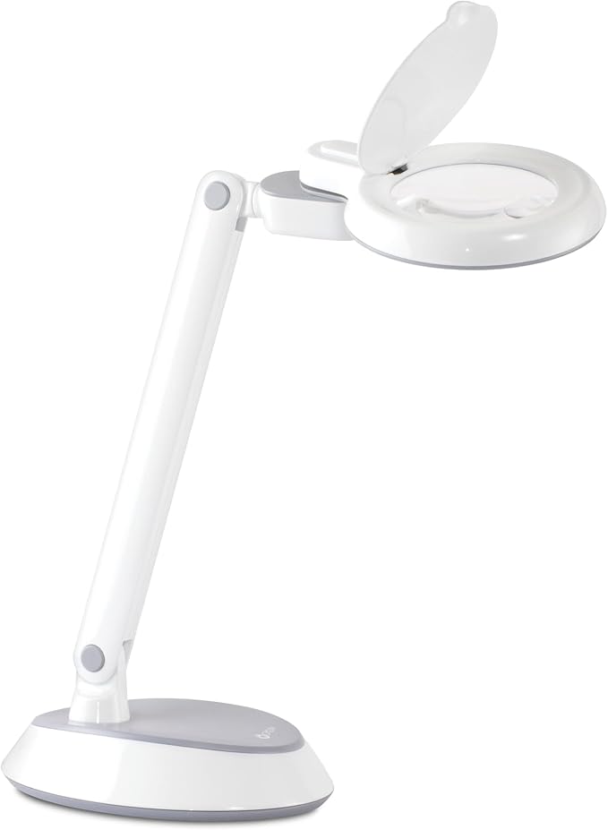 OttLite LED Space-Saving Magnifier Desk Lamp with Optical-Grade Magnification (White)