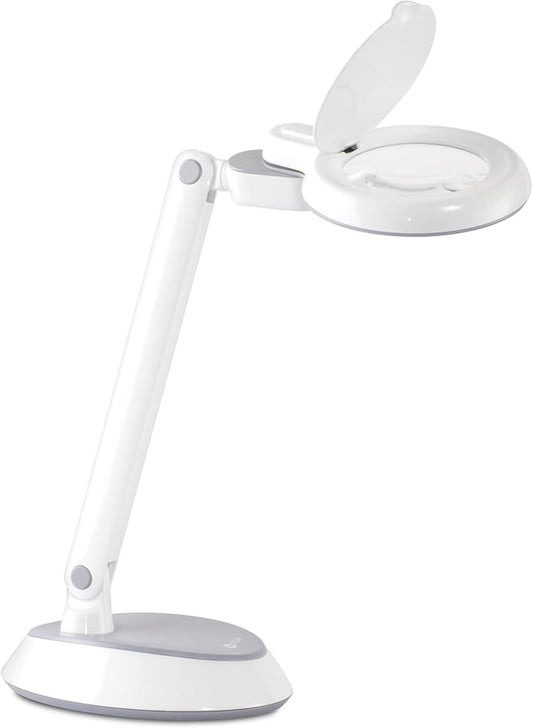 OttLite LED Space-Saving Magnifier Desk Lamp with Optical-Grade Magnification (White)