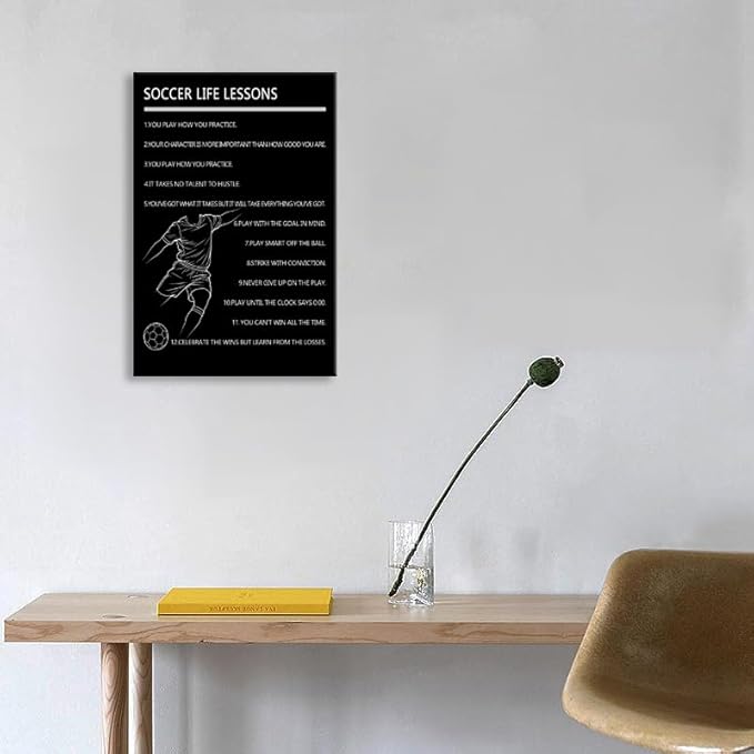 Inspirational Wall Art “Soccer Life Lessons ”Motivational Wall Decor 12 Life Lessons from the Game Ideal Wall Decor for Bedroom Gym Locker Room Inspirational Gift for Athletes Framed [12" W X 18" H]