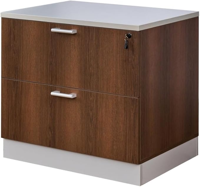 NBF 2 Drawer Lateral File Cabinet, Locking Filing Cabinet for Letter & Legal Files, 31.5" W Walnut Laminate Office File Cabinet