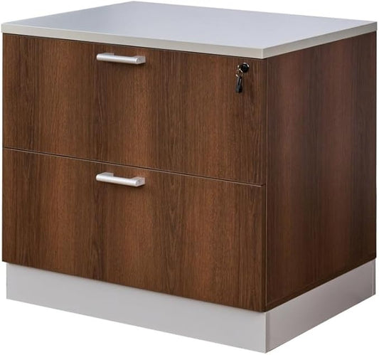 NBF 2 Drawer Lateral File Cabinet, Locking Filing Cabinet for Letter & Legal Files, 31.5" W Walnut Laminate Office File Cabinet