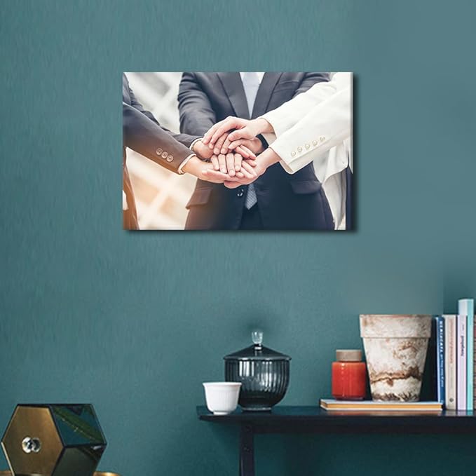 1 Panel Canvas Wall Art Business Teamwork Concept Pictures Modern Decor Stacked Hands Gesture Poster Canvas Print Frame Ready To Hang (12"Wx18"H)