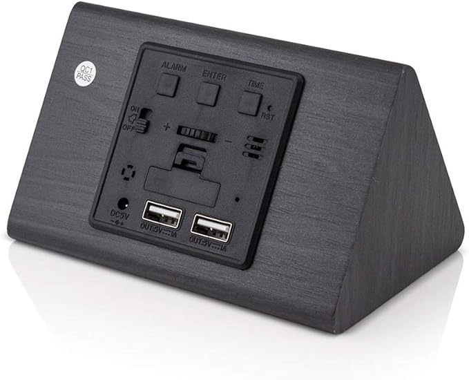 OCT17 Wooden Wood Clock, New Version LED Alarm Digital Desk Clock Adjustable Brightness, Alarm Time, Displays Time Date Temperature - Black