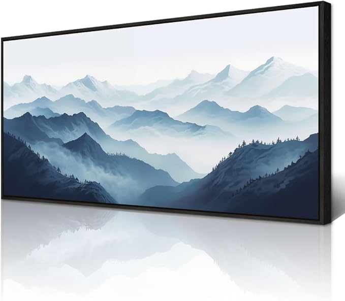 Wapluam Black Framed Canvas Wall Art For Living Room Large Wall Decor For Office Bedroom Decoration Art Black And White Grey Mountain Scenery Wall Painting View Wall Picture Hotel Room Home Artwork