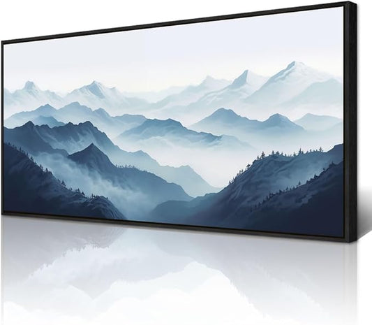 Wapluam Black Framed Canvas Wall Art For Living Room Large Wall Decor For Office Bedroom Decoration Art Black And White Grey Mountain Scenery Wall Painting View Wall Picture Hotel Room Home Artwork