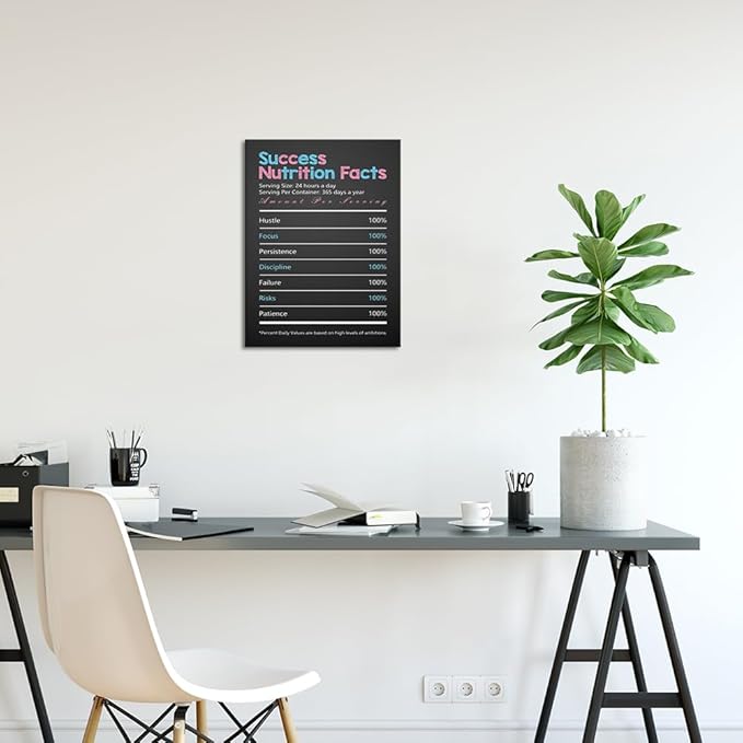 Office Wall Art, Success Nutrition Facts Quotes Poster Inspirational Wall Decor Motivational Canvas Print Modern Entrepreneur Artwork for Bedroom Living Room Home Decoration Framed & Stretched 12"x16"