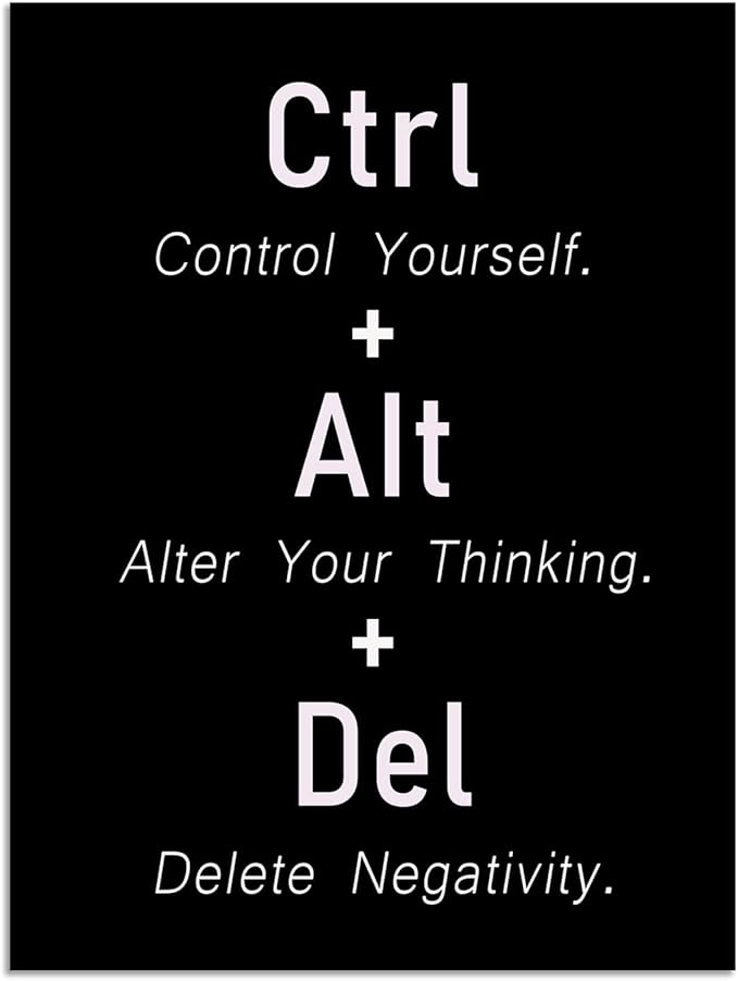 Inspirational Canvas Poster CTRL ALT DEL Signs Motivational Wall decor Printed Artwork Positive Quotes For Office School Living Room Framed [24" W X 36" H]
