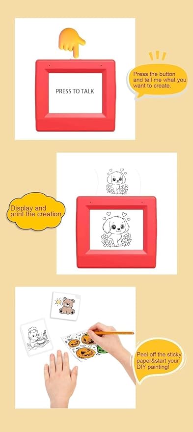 Sticker Printer Box Smart Ai Voice, Mini Stickerbox Printer Thermal Label Printer with Display Inkless Portable Sticker Maker for Home, Office, Study & DIY Projects (A Red)