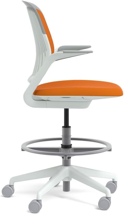 Steelcase White Base with Hard Floor Casters Cobi Stool, Tangerine