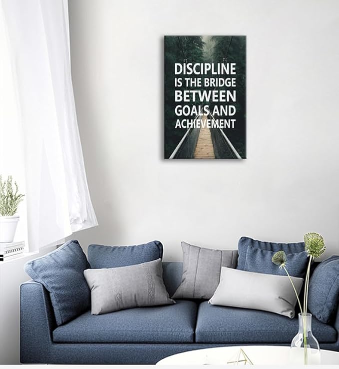 Motivational Wall Art Discipline Is The Bridge Between Goals And Achievement Inspirational Painting Prints on Canvas Modern Inspiring Posters Prints Artwork Home Office Wall Decor [12''W x 18''H]