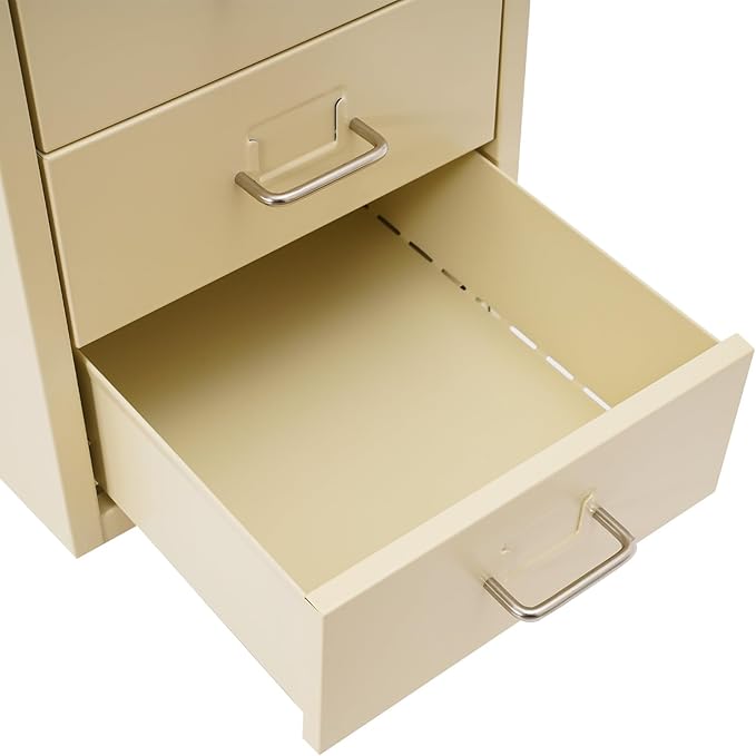 6 Tiers Metal File Cabinet with 6 Drawers Vertical Filing Cabinet with Lock & Wheels Freestanding Locking Storage Cabinet for Home Office, 11 * 16 * 27in (Beige)