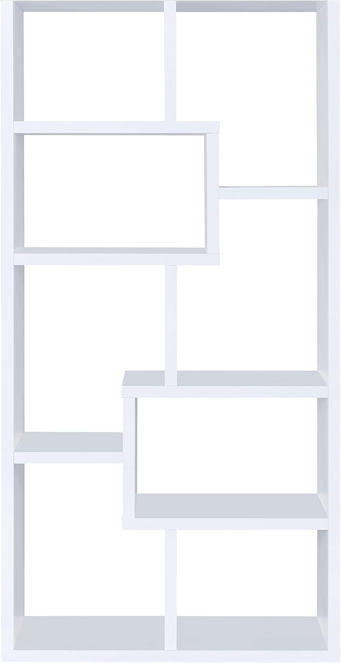 Coaster Home Furnishings - Theo - Engineered Wood with Paper Lamination - 6-Shelf Bookshelf with Geometric Design - Transitional - Home Office and Living Room - 71-Inch - White - 800136