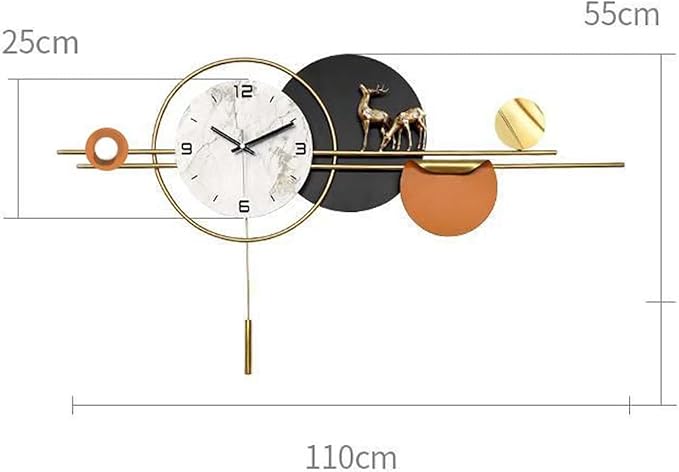 Wall Clock Large Wall Clocks,3D Elk Decorative Modern Silent Wall Clock Metal Wall Art for Living Room Kitchen Bedroom Office Decor Clock (One Color 110 CM/43 in)