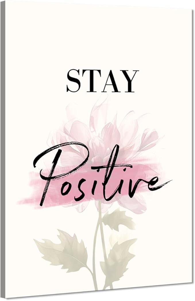 Office Motivational Wall Art Modern Pink Flowers Pictures Wall Decor Inspirational Quotes Posters Prints Artwork Study Room Classroom Decorations Wooden Framed Ready to Hang - 12''W x 16''H
