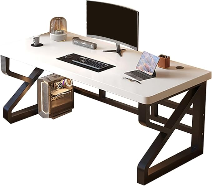 Office Desk，Computer Desk，Writing Desk Work Desk for Home Office, Study, Modern Simple Desk, Large legroom, Metal Frame(White,55.1in*23.6in*29.5in)
